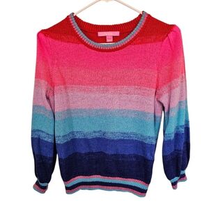 Lilly Pulitzer Hali Ombre Sunset Stripe Wool Blend Metallic Trim Sweater